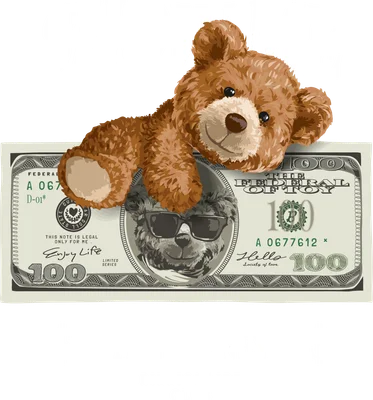 Hình ảnh gấu bông nâu nằm trên tờ tiền 100 đô la với dòng chữ Show Me The Money