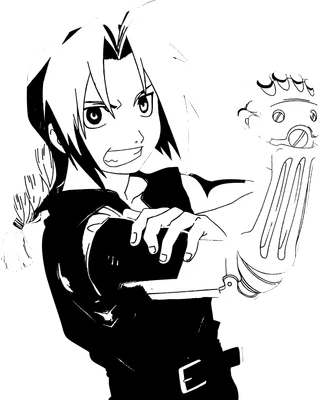 Hình vẽ nhân vật anime Edward Elric với cánh tay máy, biểu cảm quyết tâm.
