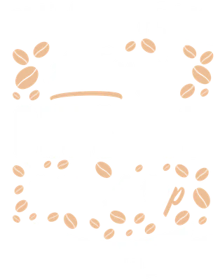 Hình ảnh chữ 'PLEASE GIVE ME A Tough QUESTION With A Cup Of coffe' với hạt cà phê và dải băng