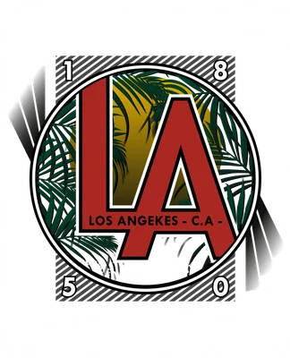 Thiết kế đồ họa chữ LA Los Angeles với họa tiết lá cọ phong cách retro