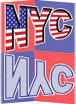 Thiết kế chữ NYC với họa tiết cờ Mỹ trên nền kẻ sọc đỏ xanh