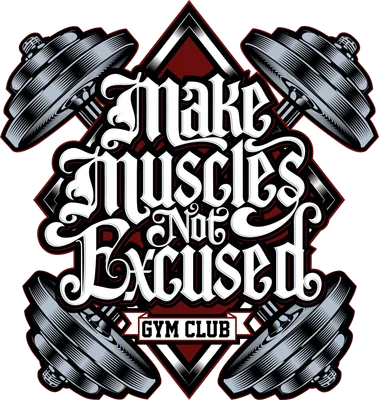 Thiết kế typography Make Muscles Not Excuses với tạ đơn phong cách mạnh mẽ