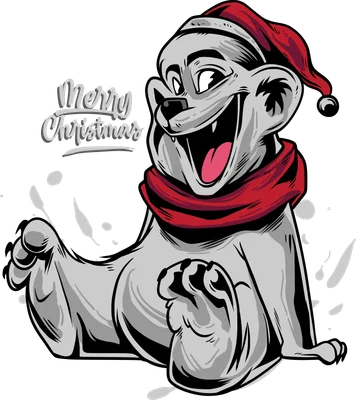 Hình minh họa gấu bắc cực đội mũ ông già Noel, quàng khăn đỏ, đang ngồi cười tươi