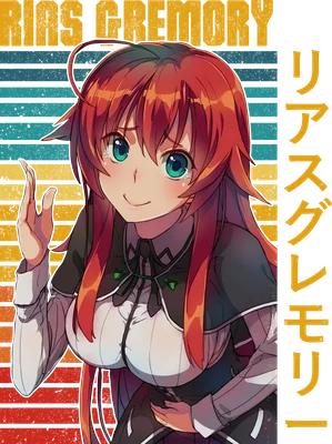 Hình ảnh Rias Gremory, nhân vật anime tóc đỏ dài, mắt xanh, mặc đồng phục học sinh, tay giơ lên chào.