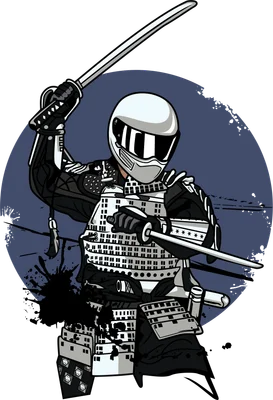 Hình minh họa chiến binh Samurai mặc giáp truyền thống kết hợp mũ bảo hiểm hiện đại cầm kiếm katana