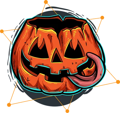 Hình minh họa quả bí ngô Halloween với biểu cảm tinh nghịch, phong cách hoạt hình sắc nét