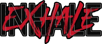 Chữ "INHALE" viết tay màu đỏ trên nền đen, viền trắng, phong cách graffiti mạnh mẽ.