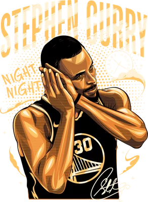 Hình vẽ Stephen Curry với cử chỉ "Night Night", áo đấu số 30 của Golden State Warriors, chữ "Stephen Curry" và "Night Night"