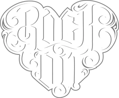 Thiết kế chữ Rock On với font Gothic cổ điển, viền hoa văn xoắn ốc, màu trắng trên nền xám.