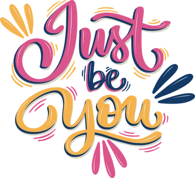 Hình ảnh typography với dòng chữ 'Just be you' màu hồng, vàng, xanh trên nền xám