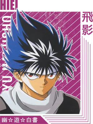 Hình ảnh nhân vật anime Hiei với mái tóc xanh nhọn, đôi mắt đỏ sắc sảo và biểu cảm ngầu.