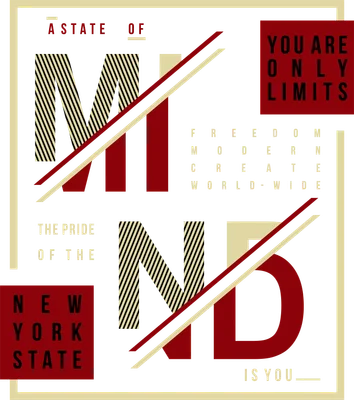Thiết kế typography với chữ 'MIND' lớn, các dòng chữ 'A State of Mind', 'You Are Only Limits' trên nền xám, phong cách hiện đại.