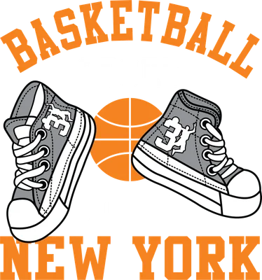 Hình ảnh minh họa đôi giày sneaker kiểu cổ cao màu xám với họa tiết bóng rổ và chữ New York 1984.