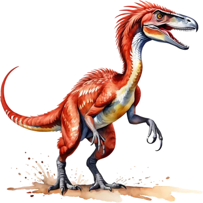 Khủng long Raptor đỏ rực rỡ, mạnh mẽ với chi tiết lông vũ