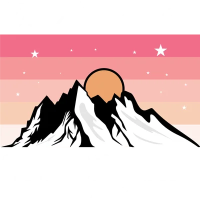 Hình ảnh núi non hùng vĩ dưới bầu trời hoàng hôn với dòng chữ 'The Mountains Are Calling and I Must Go'
