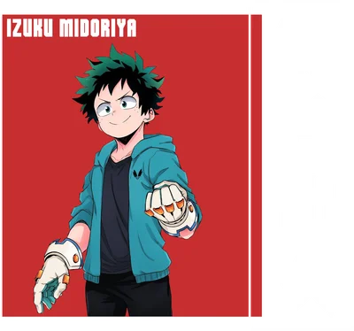 Nhân vật Izuku Midoriya (Deku) từ anime/manga Boku no Hero Academia, mặc áo hoodie xanh, đeo găng tay đặc trưng.