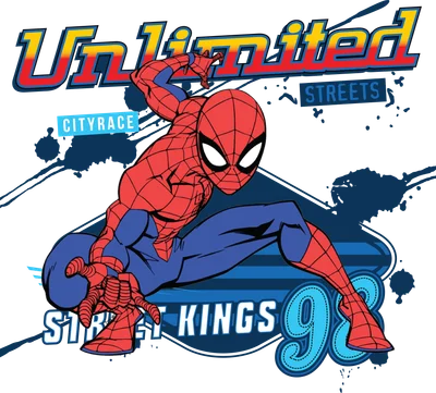 Hình ảnh Spider-Man trong tư thế hành động, với chữ "Unlimited Streets" và "Cityrace" phía trên, cùng "Street Kings 93" phía dưới.