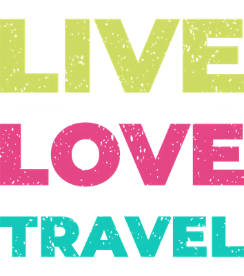 Chữ Live Love Travel màu neon trên nền xám, có hiệu ứng hạt bụi và viền phim ảnh.