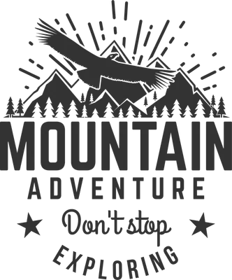 Hình ảnh đại bàng bay trên dãy núi, với dòng chữ 'Mountain Adventure Don't stop Exploring'