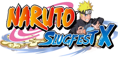 Hình ảnh Naruto Uzumaki với Rasengan trong Naruto Slugfest X, chữ "NARUTO" và "SLUG FEST X"