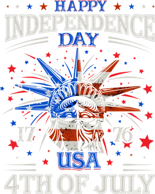 Hình ảnh Nữ thần Tự do cách điệu với họa tiết cờ Mỹ và dòng chữ Happy Independence Day 4th of July