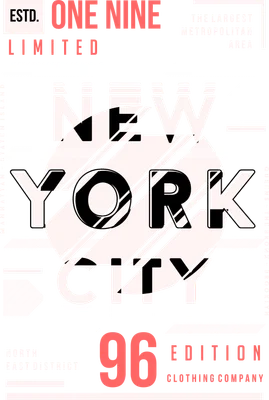 Thiết kế đồ họa typography chữ New York City màu đen trắng trên nền xám với các chi tiết hồng và hình học.