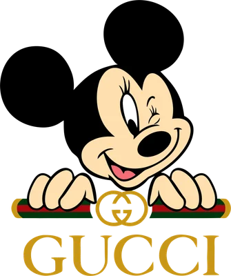 Hình ảnh Minnie Mouse nháy mắt, tay đặt trên dải sọc xanh lá, đỏ và logo Gucci.