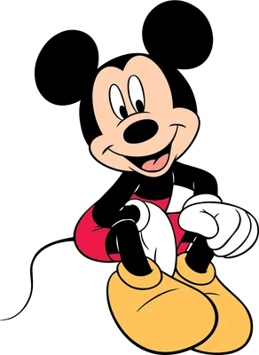 Hình ảnh chuột Mickey hoạt hình kinh điển ngồi cười tươi trên nền xám
