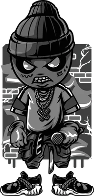 Nhân vật hoạt hình phong cách hip hop đội mũ beanie đeo dây chuyền cầm micro