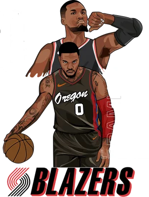 Hình vẽ Damian Lillard, cầu thủ bóng rổ Oregon Blazers, cầm bóng.
