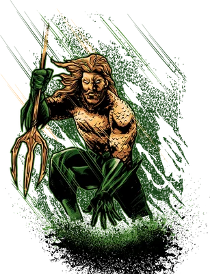 Hình minh họa Aquaman cầm đinh ba vàng phong cách truyện tranh comic mạnh mẽ