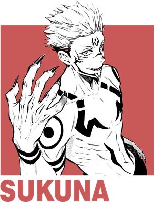 Hình ảnh Sukuna, nhân vật anime với hình xăm đen trên cơ thể và móng vuốt sắc nhọn.