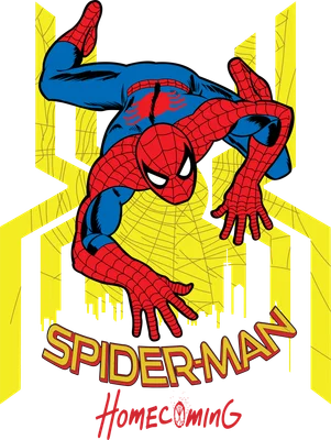 Hình ảnh Spider-Man trong bộ trang phục đỏ xanh, đang bay lượn với mạng nhện và thành phố phía sau.