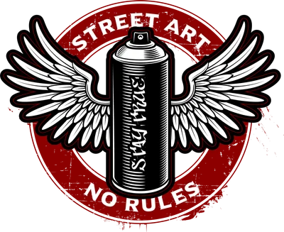Hình minh họa bình xịt sơn graffiti với đôi cánh và dòng chữ Stay True, phong cách nghệ thuật đường phố