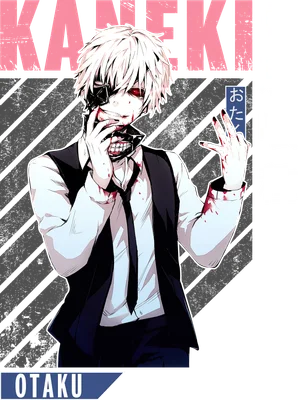 Hình ảnh Kaneki Ken từ Tokyo Ghoul với mặt nạ, tóc trắng, mắt đỏ và vết máu.