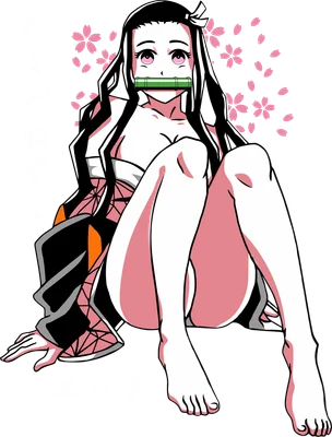 Hình ảnh Nezuko Kamado từ Demon Slayer ngồi gợi cảm với hoa anh đào phía sau.