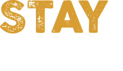 Chữ "Stay Cool" màu vàng và trắng trên nền xám, font chữ kiểu vintage, có hiệu ứng rách/bụi bặm.