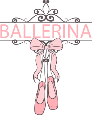 Hình ảnh minh họa giày múa ballet màu hồng với nơ ruy băng và chữ BALLERINA.