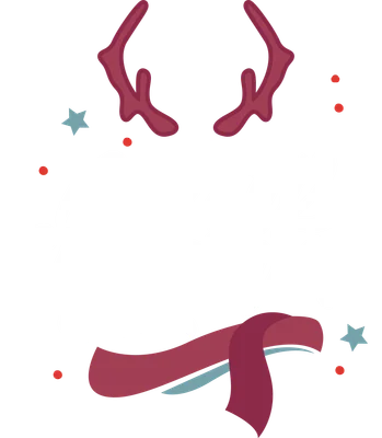 Hình ảnh lời chúc 'Merry Christmas' viết tay màu trắng, kèm sừng tuần lộc màu đỏ và khăn quàng đỏ, trên nền xám.