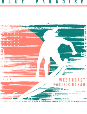 Hình ảnh poster phong cách retro về lướt sóng tại Santa Monica, California với silhouette người lướt sóng và chữ.