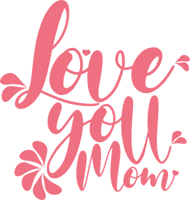 Chữ "Love you Mom" viết tay màu hồng nổi bật trên nền xám, có họa tiết hoa văn nhỏ.