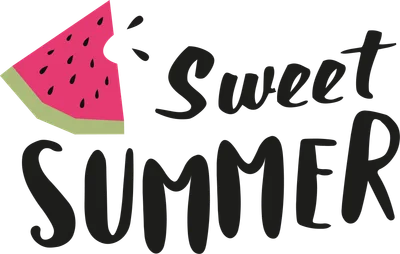Miếng dưa hấu cắt lát với chữ 'Sweet SUMMER' bên cạnh, phong cách vẽ tay đơn giản.
